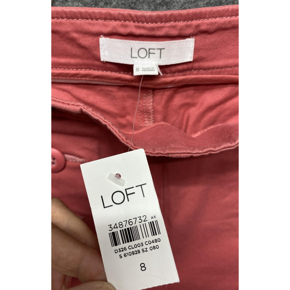 LOFT Pants Womens 8 Coral Sailor Wide Leg High Rise Button Front Chino - Picture 8 of 16